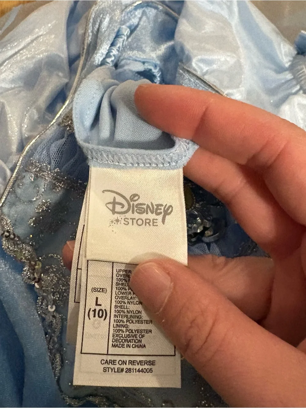 Disney Store Cinderella Dress NEW Costume Large 10 Carriage Glitter Blue